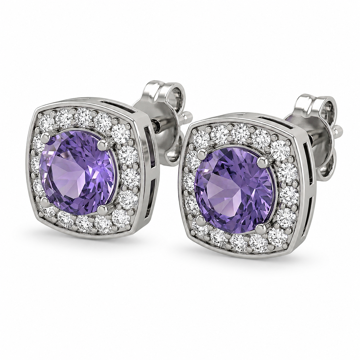 Lavender Luxe 925 Sterling Silver Halo Stud Earrings | Ssarong