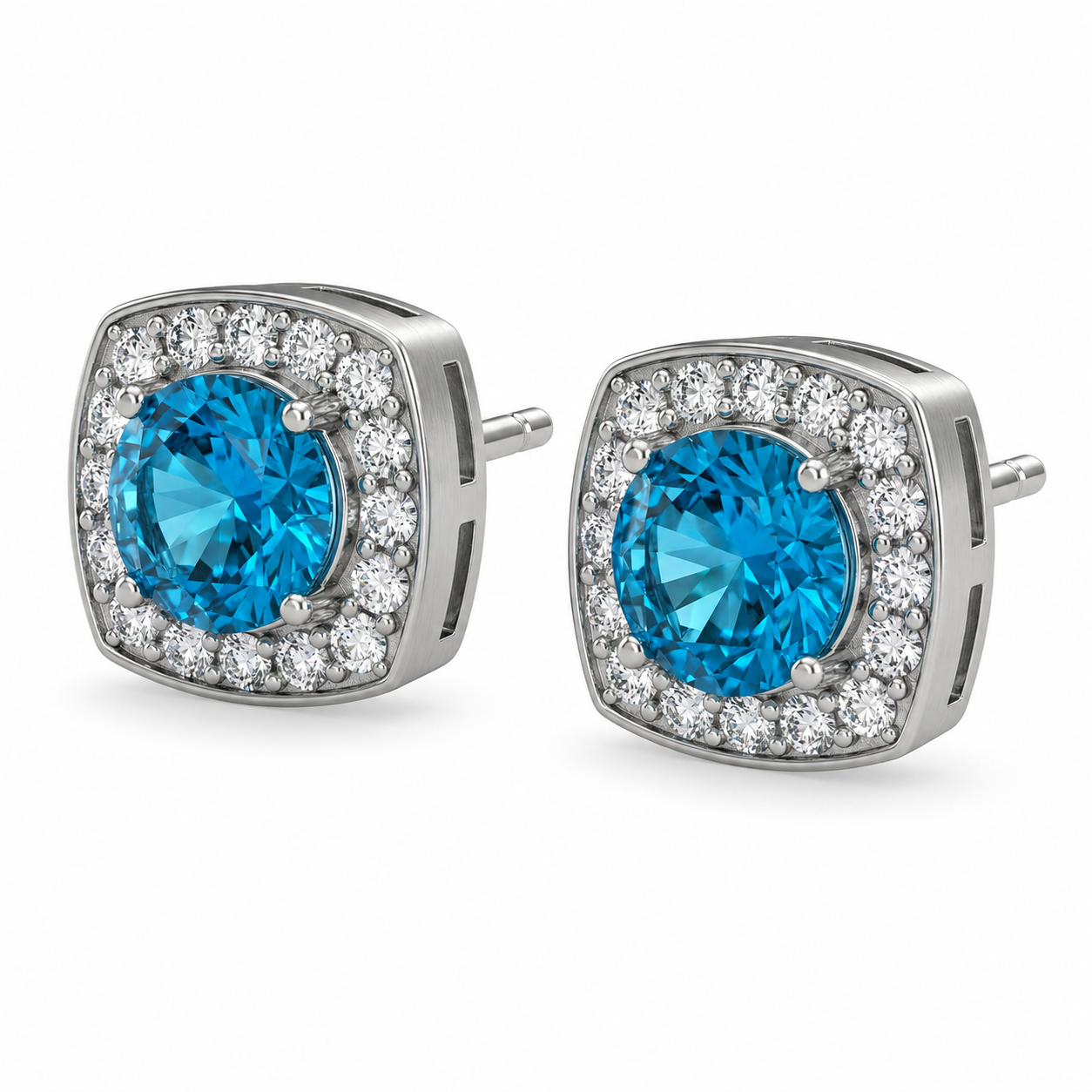 Azure Brilliance 925 Sterling Silver Halo Stud Earrings | Ssarong