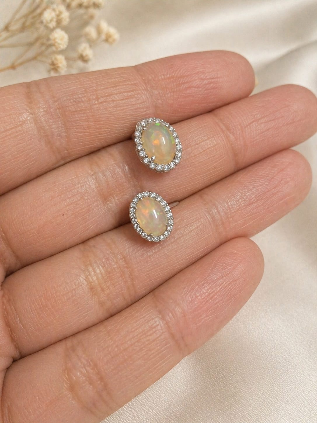 Opal Ethereal 925 Sterling Silver Halo Earrings | Ssarong
