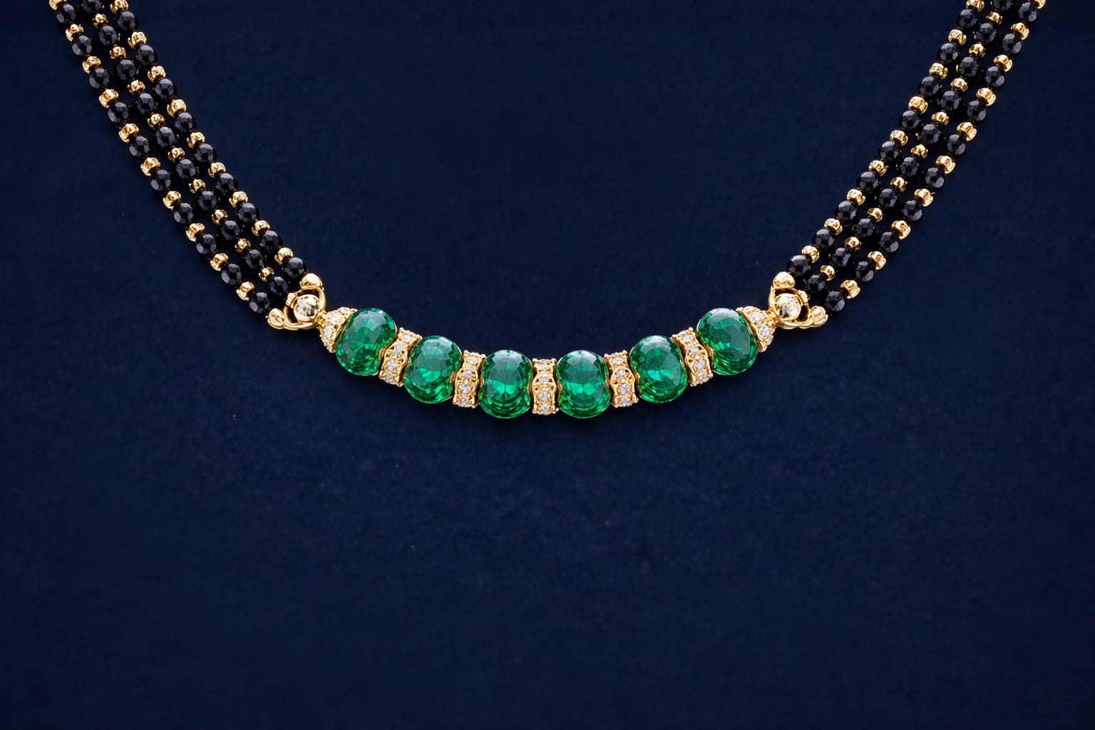 Royal Elegance Emerald 925 Sterling Silver Modern Mangalsutra | Ssarong
