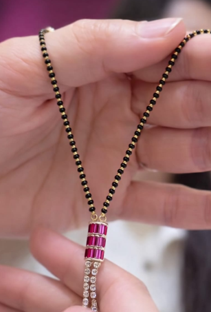 Ruby Accent 925 Sterling Silver Modern Minimal Mangalsutra | Ssarong