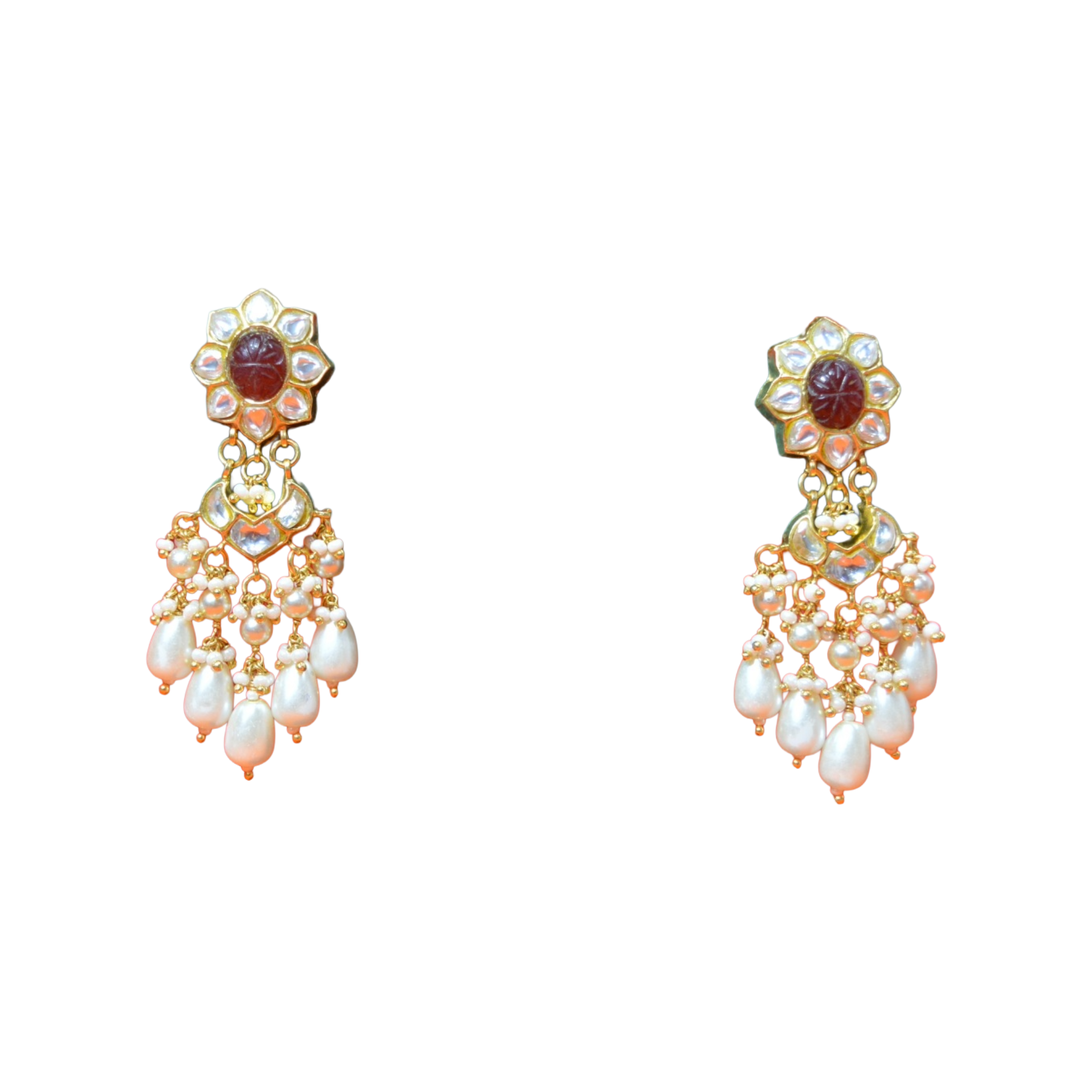 SSARONG 925 Sterling Silver Imperial Carved Emerald Square Jadau Drop Earrings | TE-015