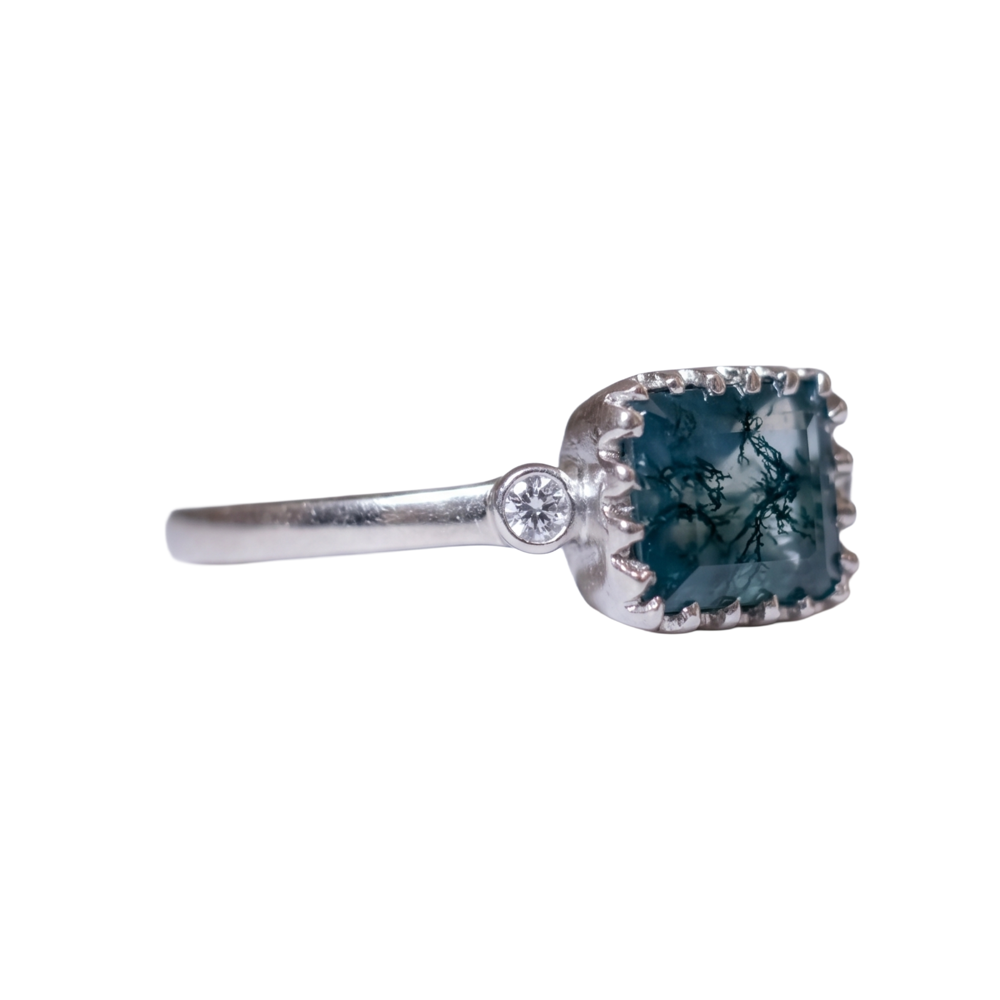 Forest Crown 925 Sterling Silver Moss Agate Solitaire Ring | Ssarong | R-021