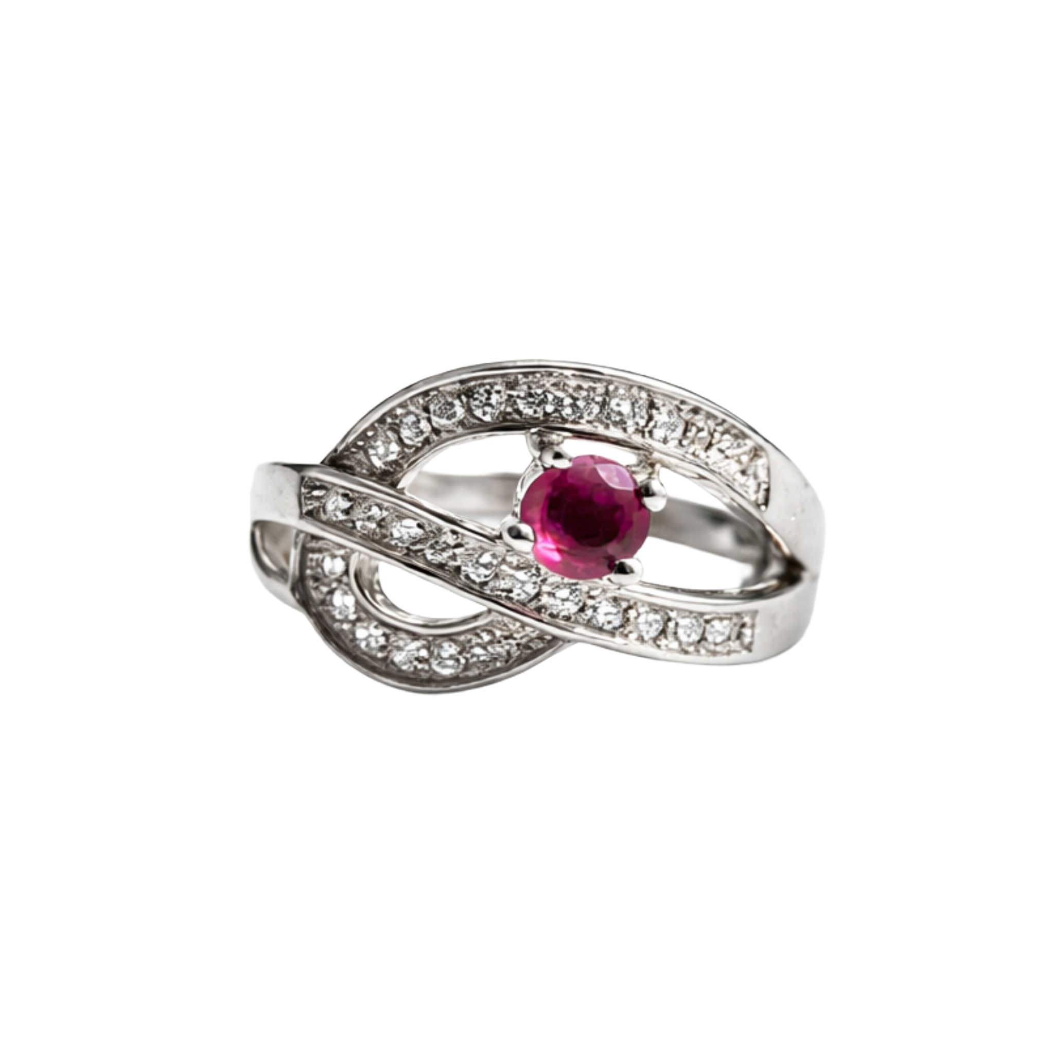 SSARONG 925 Sterling Silver Contemporary Infinity Pavé Ruby Statement Ring | R-027