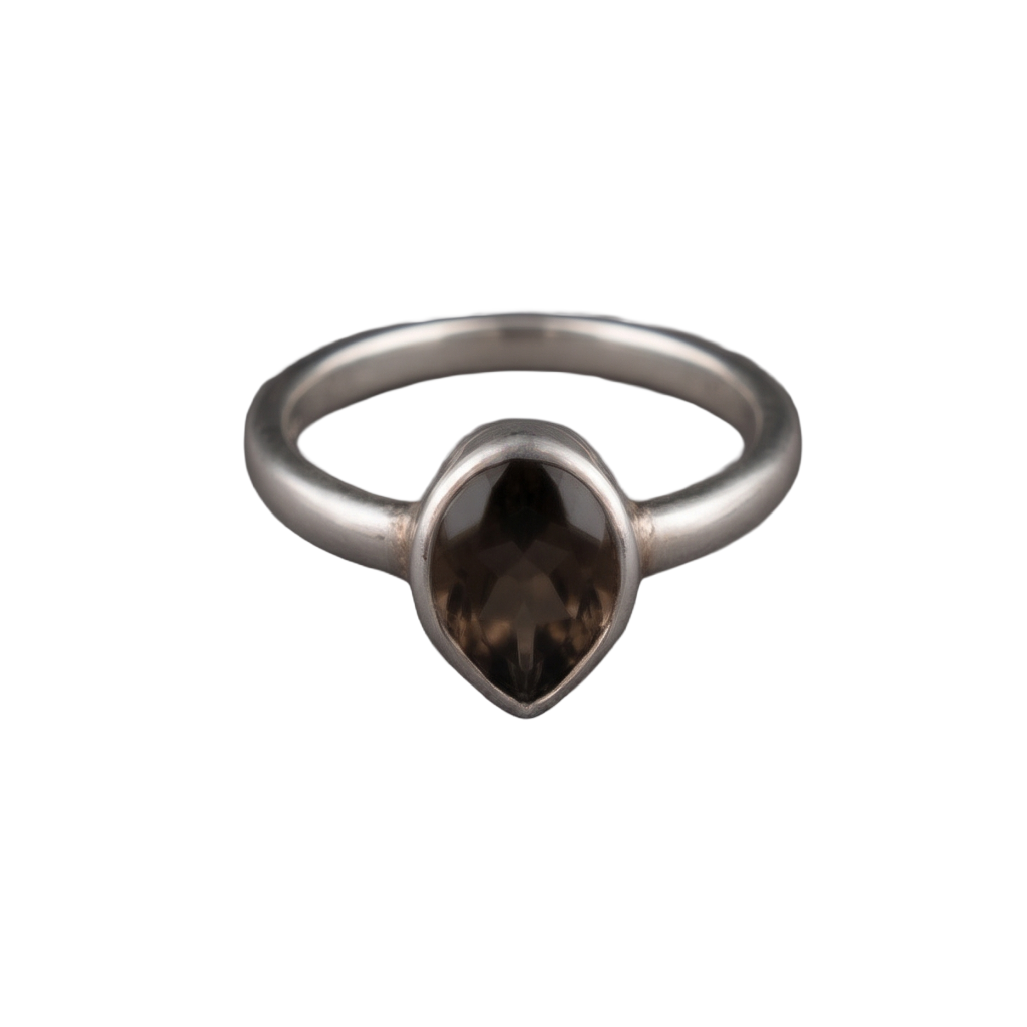 SSARONG 925 Sterling Silver Minimalist Pear-Cut Smoky Quartz Solitaire Ring | R-029