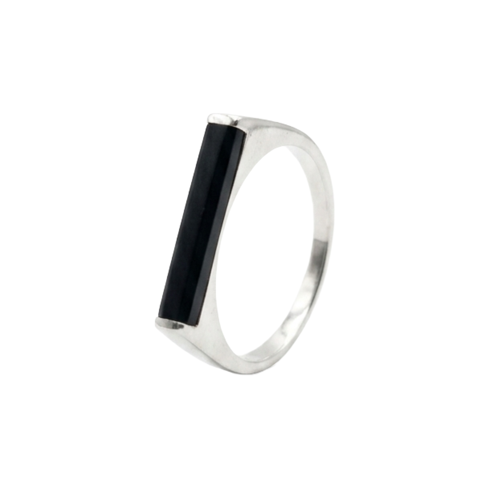 SSARONG 925 Sterling Silver Minimalist Black Onyx Bar Ring | R-030