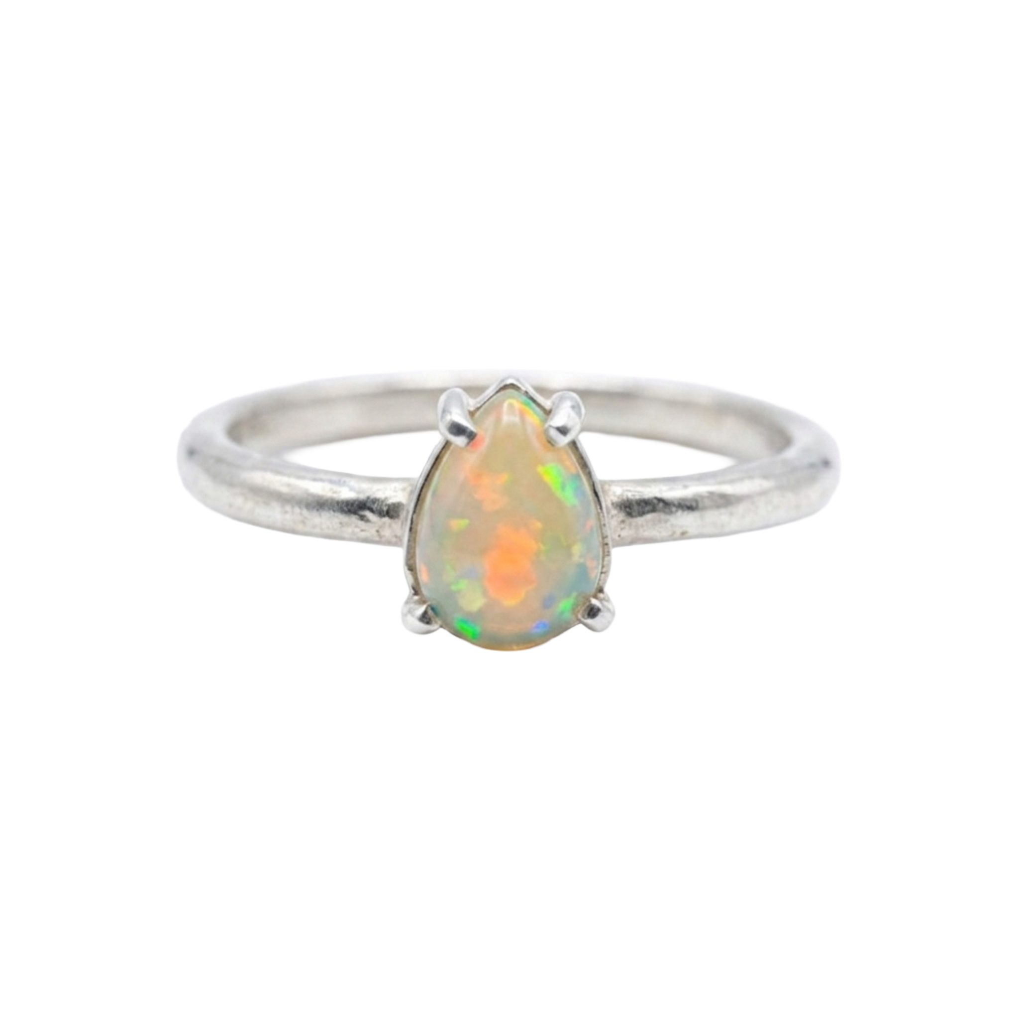 SSARONG 925 Sterling Silver Celestial Pear-Cut Opal Solitaire Ring | R-033