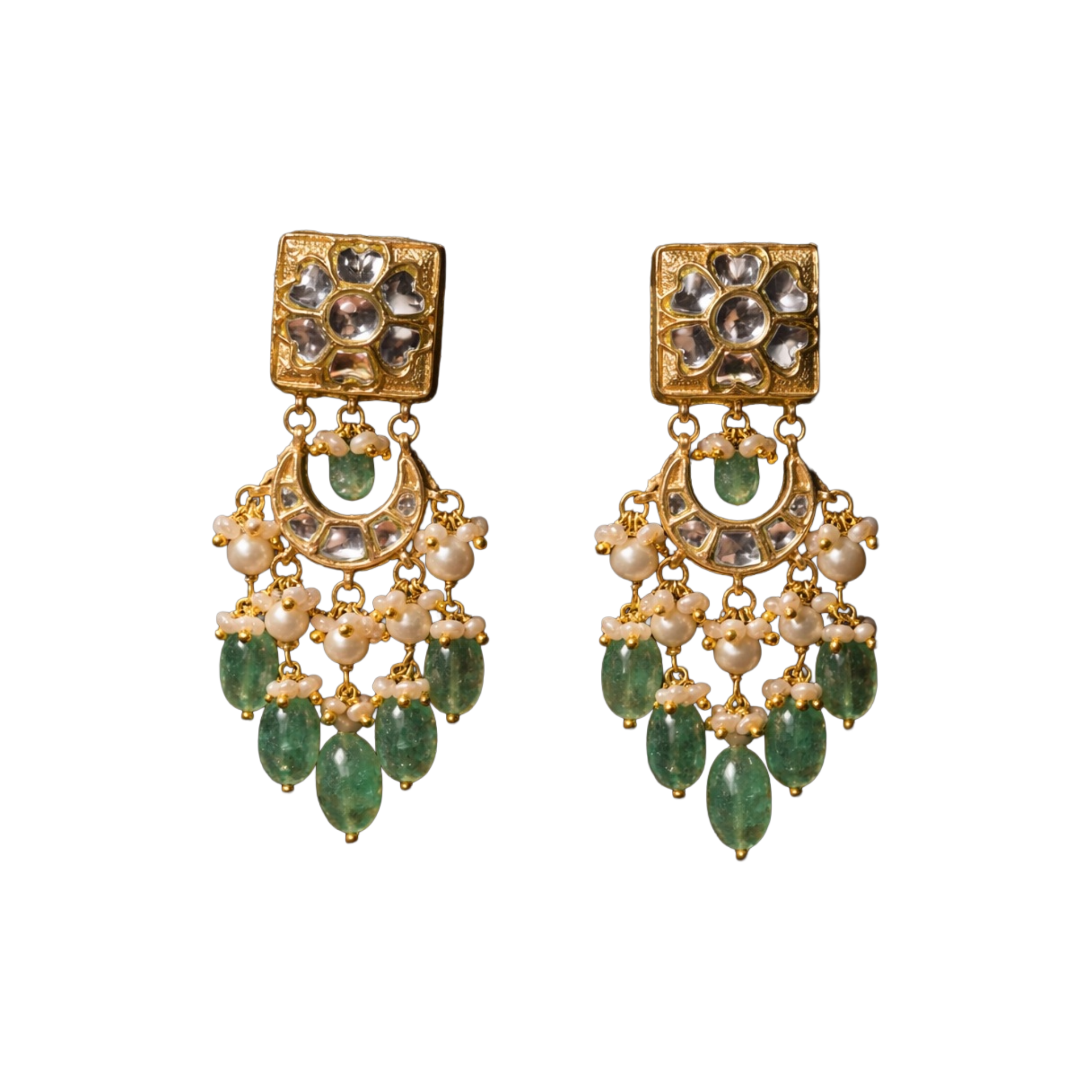 Royal Square Kundan 925 Sterling Silver Drop Earrings | Ssarong | TE-004