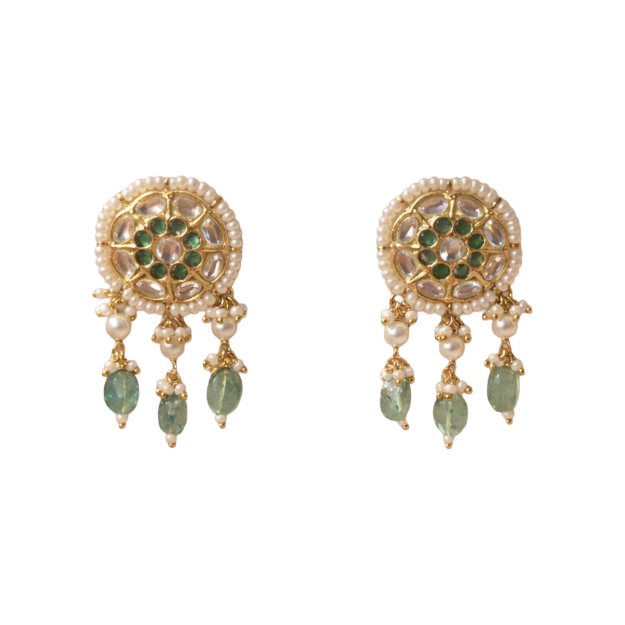 Ethereal Heritage Jadau 925 Sterling Silver Drop Earrings | Ssarong | TE-005