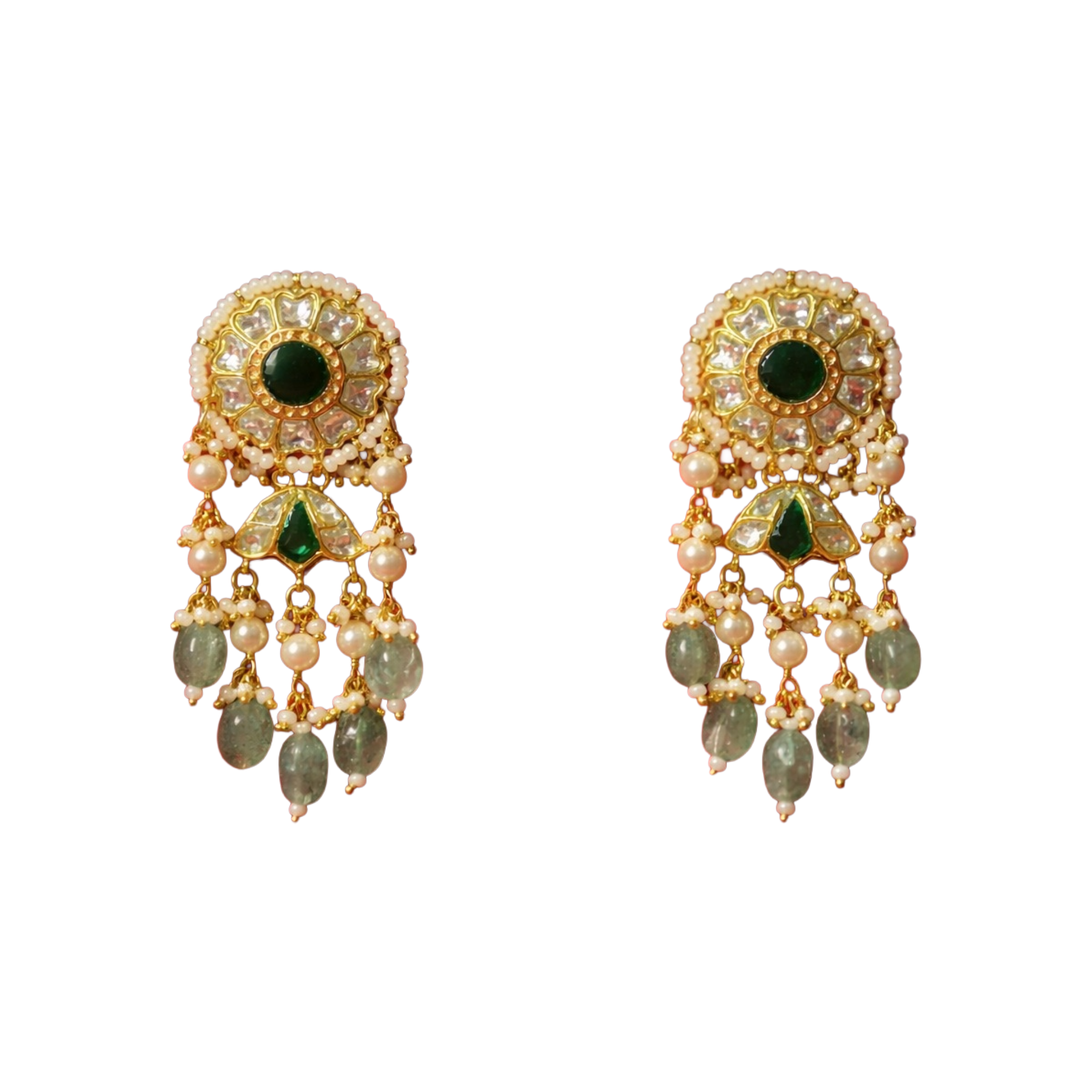 Imperial Emerald Jadau 925 Sterling Silver Chandelier Earrings | Ssarong | TE-007