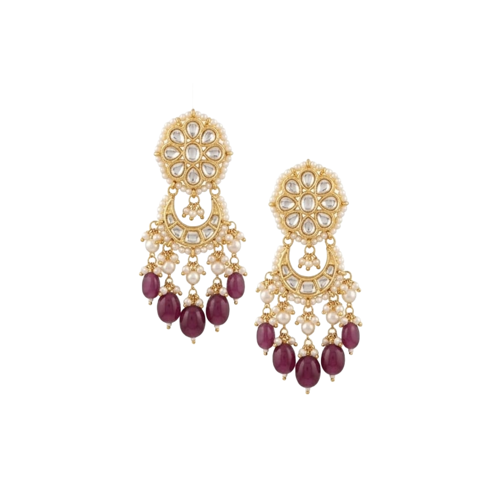 Vintage Ruby Chandbali Jadau 925 Sterling Silver | TE-008 Earrings | Ssarong