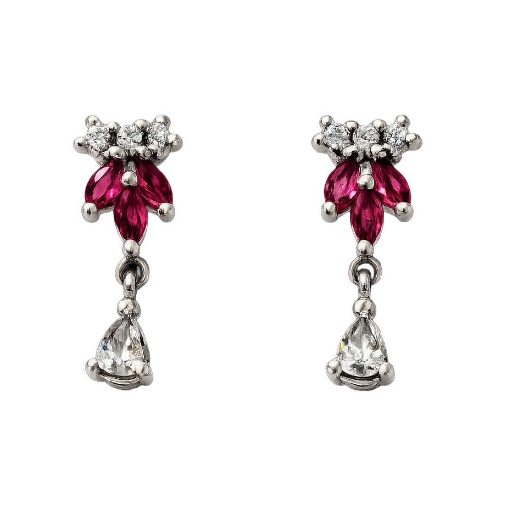Ruby Bloom Drop 925 Sterling Silver Earrings | SSARONG ER-005