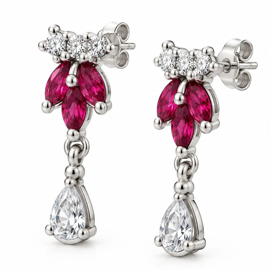Ruby Bloom Drop 925 Sterling Silver Earrings | SSARONG ER-005