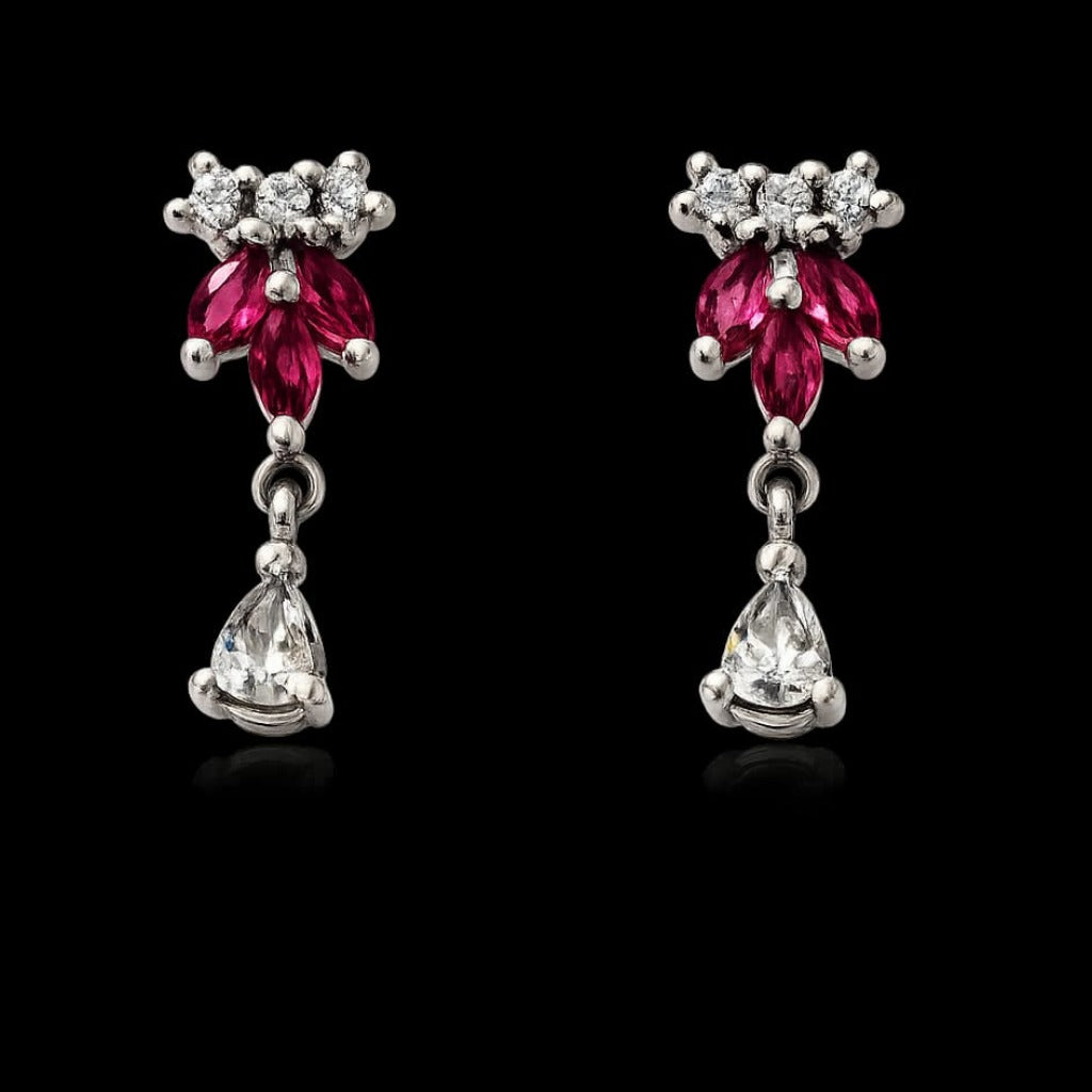 Ruby Bloom Drop 925 Sterling Silver Earrings | SSARONG ER-005